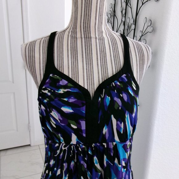 Racerback Stretch Jersey Maxi Dress Bold Print Turquoise Purple Black Olive 6 - Picture 5 of 14